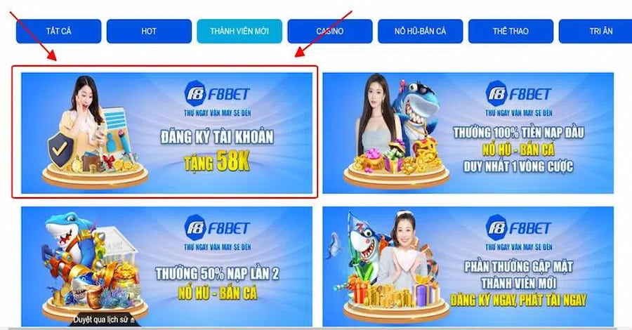 Giới Thiệu Chương Trình Đăng Ký Tài Khoản Tặng 58K Tại F8BET